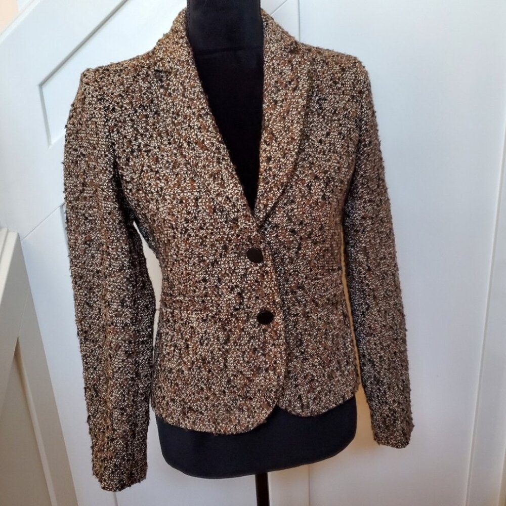 Calvin Klein textured woven wool blend neutral fitted blazer